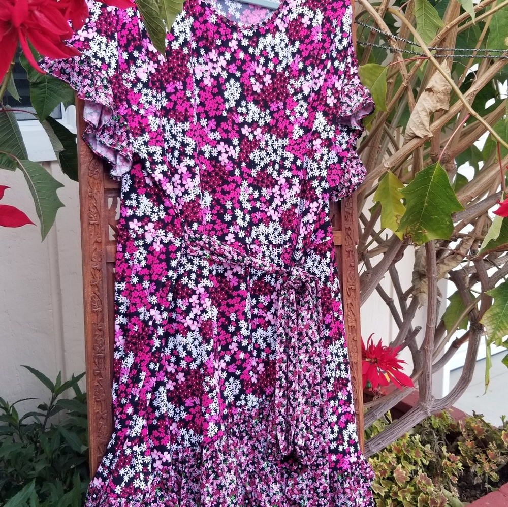 Michael Kors pink floral ruffled dress
